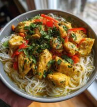 coconut curry chicken with rice noodles