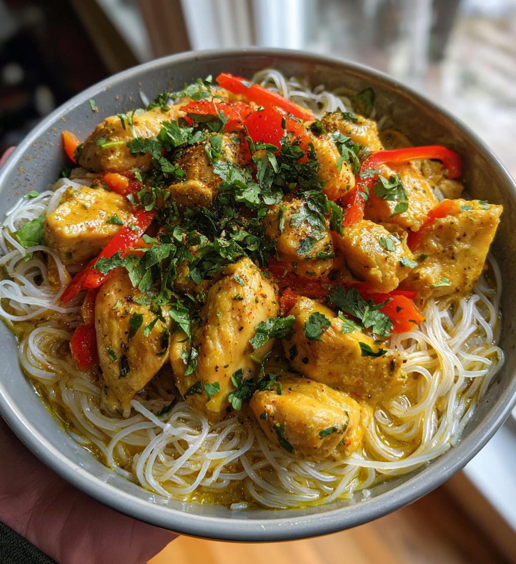 coconut curry chicken with rice noodles