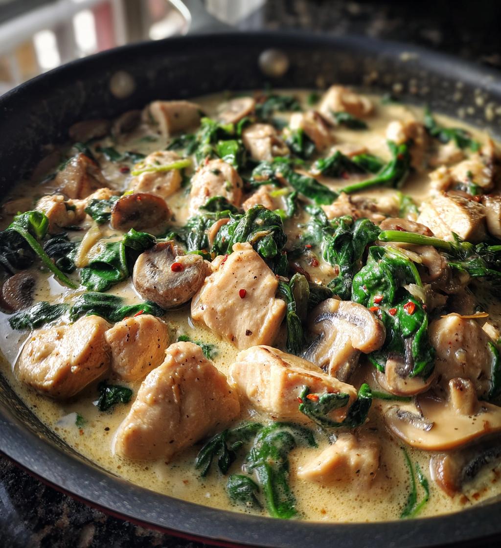 creamy chicken mushroom spinach skillet - detail 1
