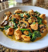 creamy chicken mushroom spinach skillet