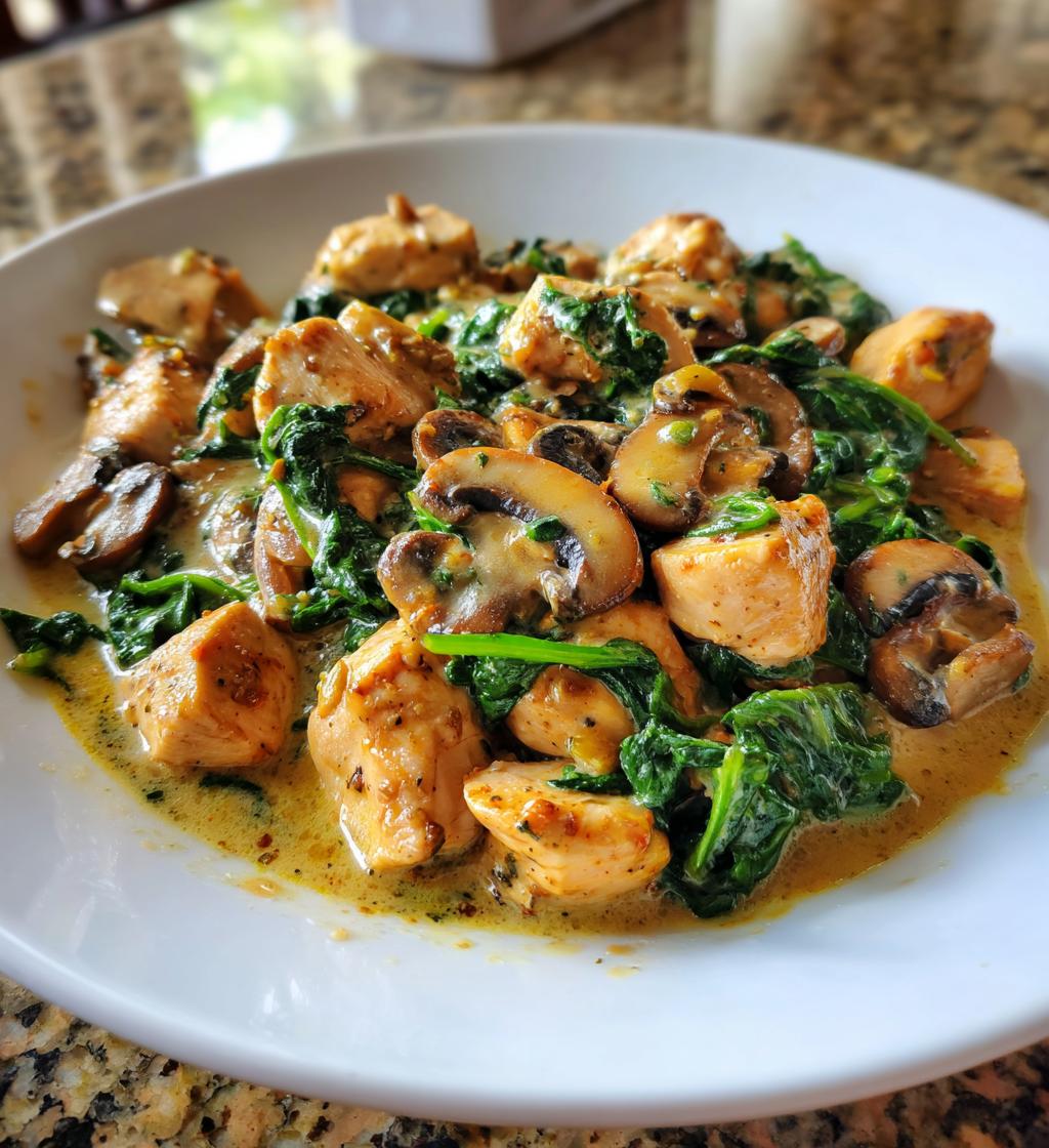 creamy chicken mushroom spinach skillet