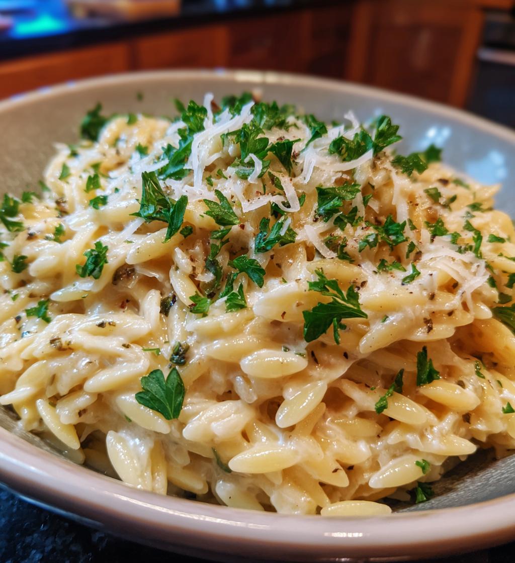 creamy garlic parmesan orzo - detail 1