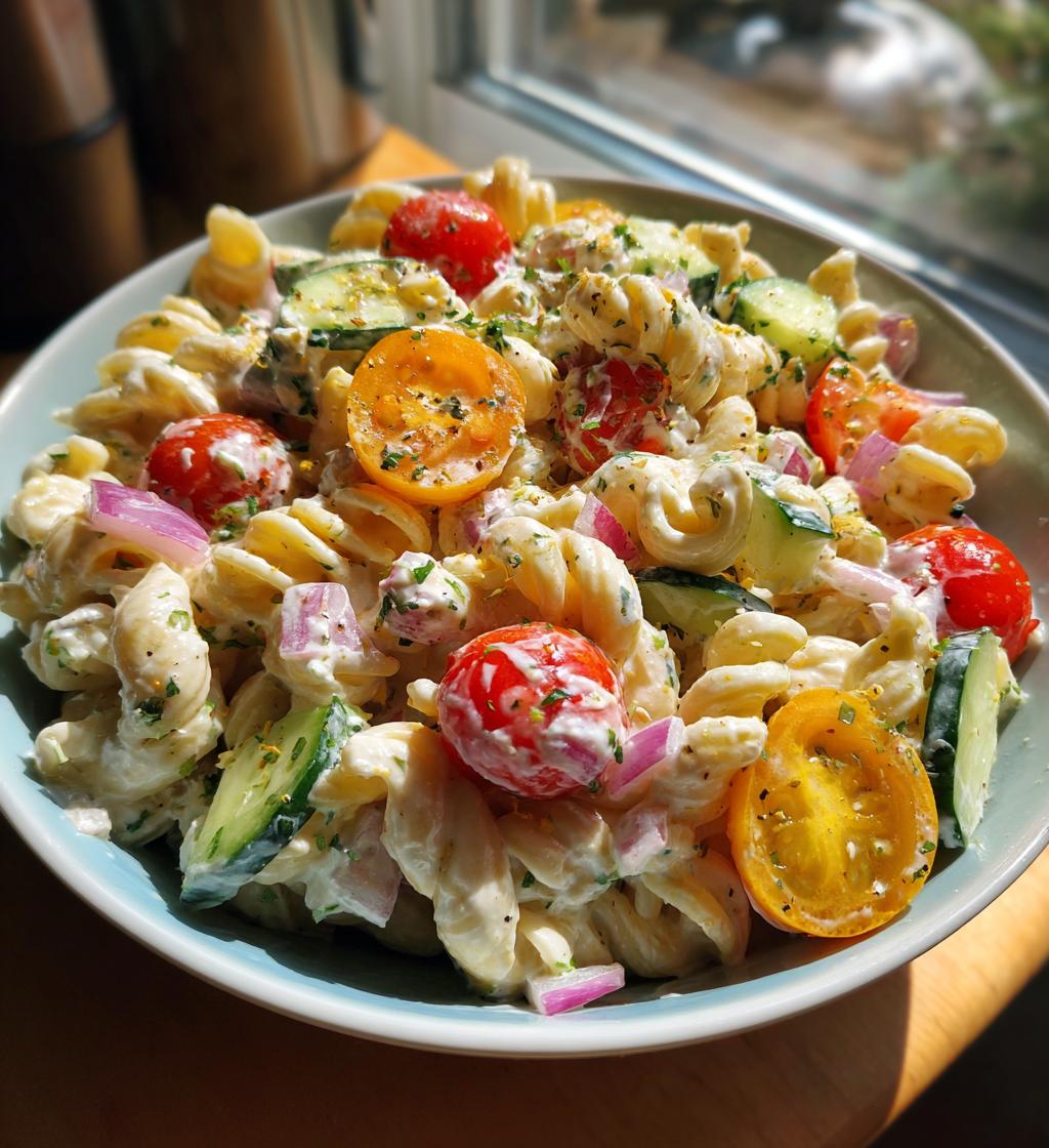creamy high protein pasta salad