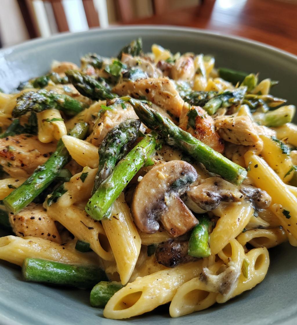 creamy mushroom asparagus chicken penne