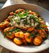 creamy tomato gnocchi with burrata
