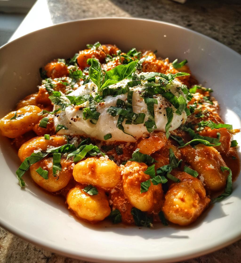 creamy tomato gnocchi with burrata