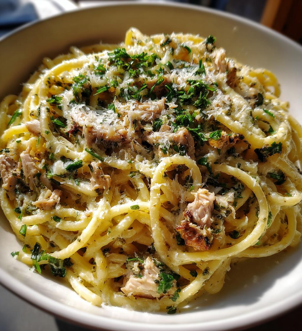 creamy tuna pesto pasta - detail 1