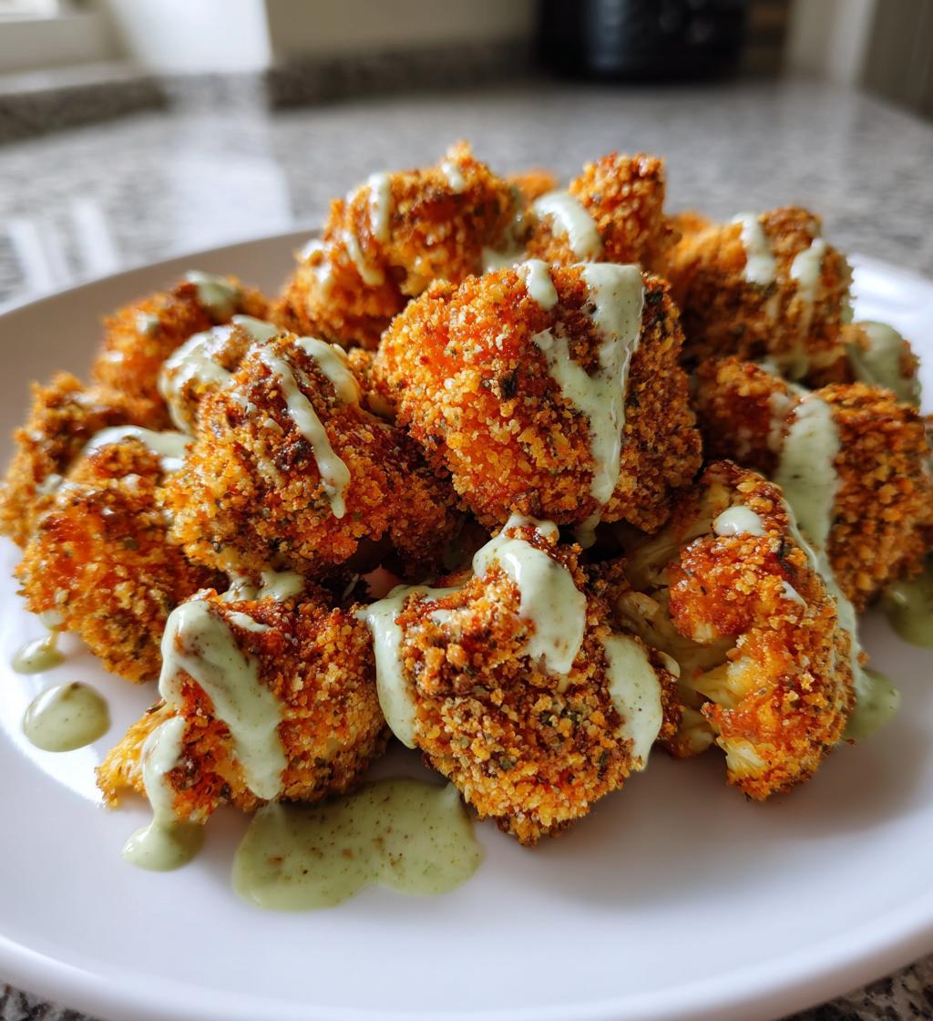 crispy baked cauliflower bites with garlic sauce