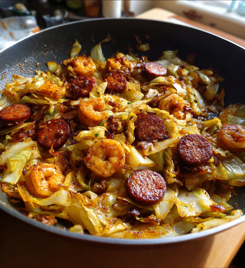 fried cabbage with shrimp sausage - detail 1