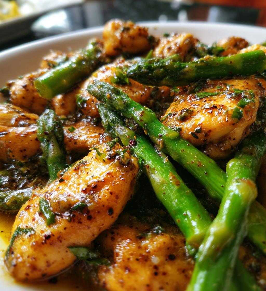 garlic butter chicken bites and asparagus - detail 1