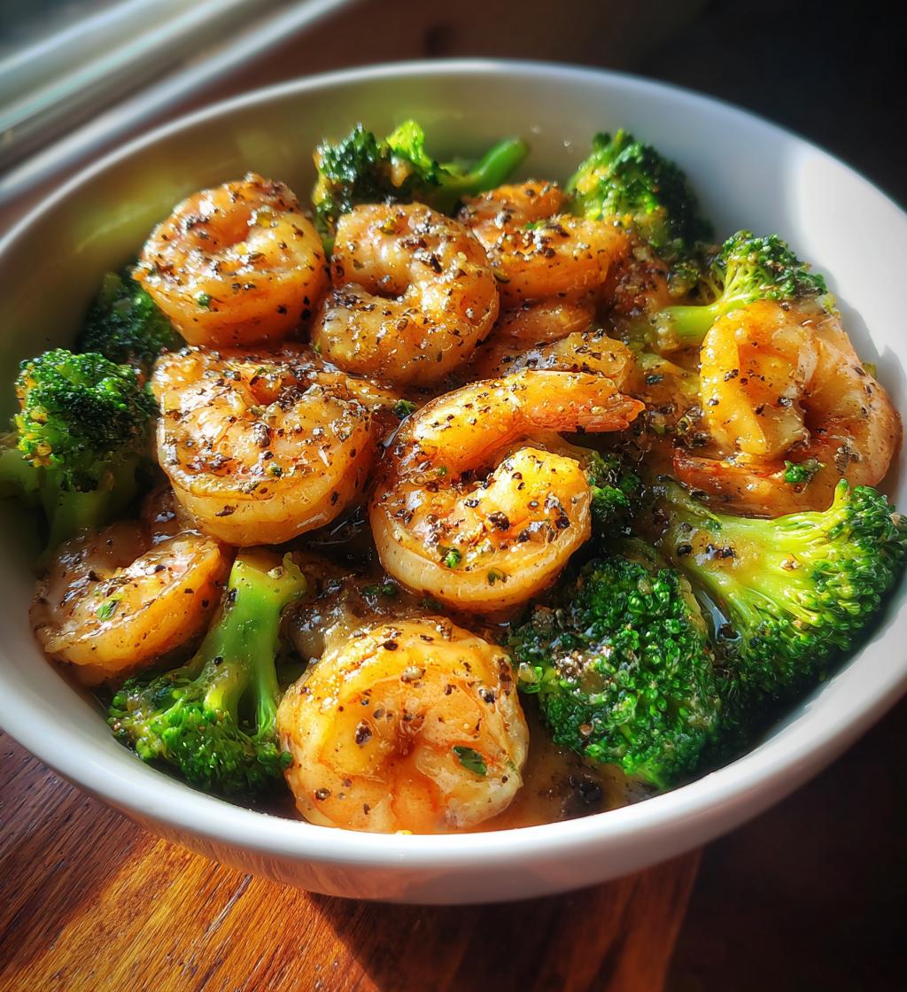 garlic butter shrimp and broccoli - detail 1