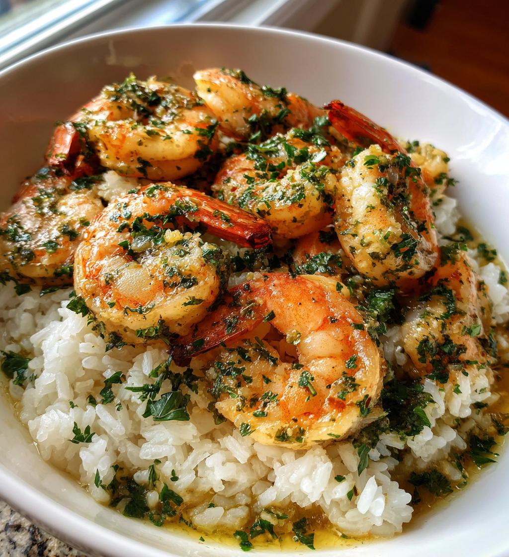 garlic butter shrimp and rice - detail 1