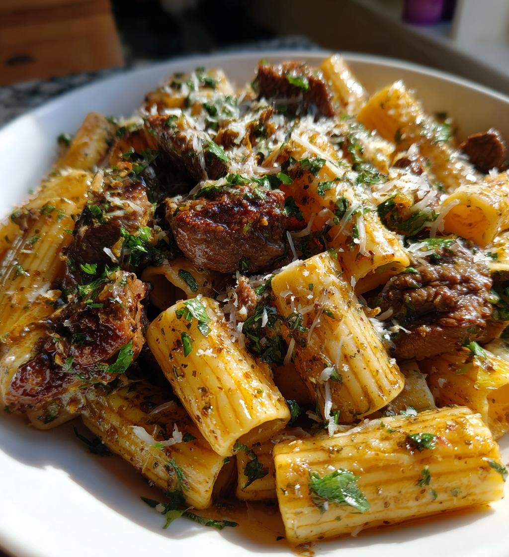 garlic butter steak parmesan rigatoni - detail 1