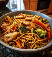 garlic chicken lo mein sauteed vegetables