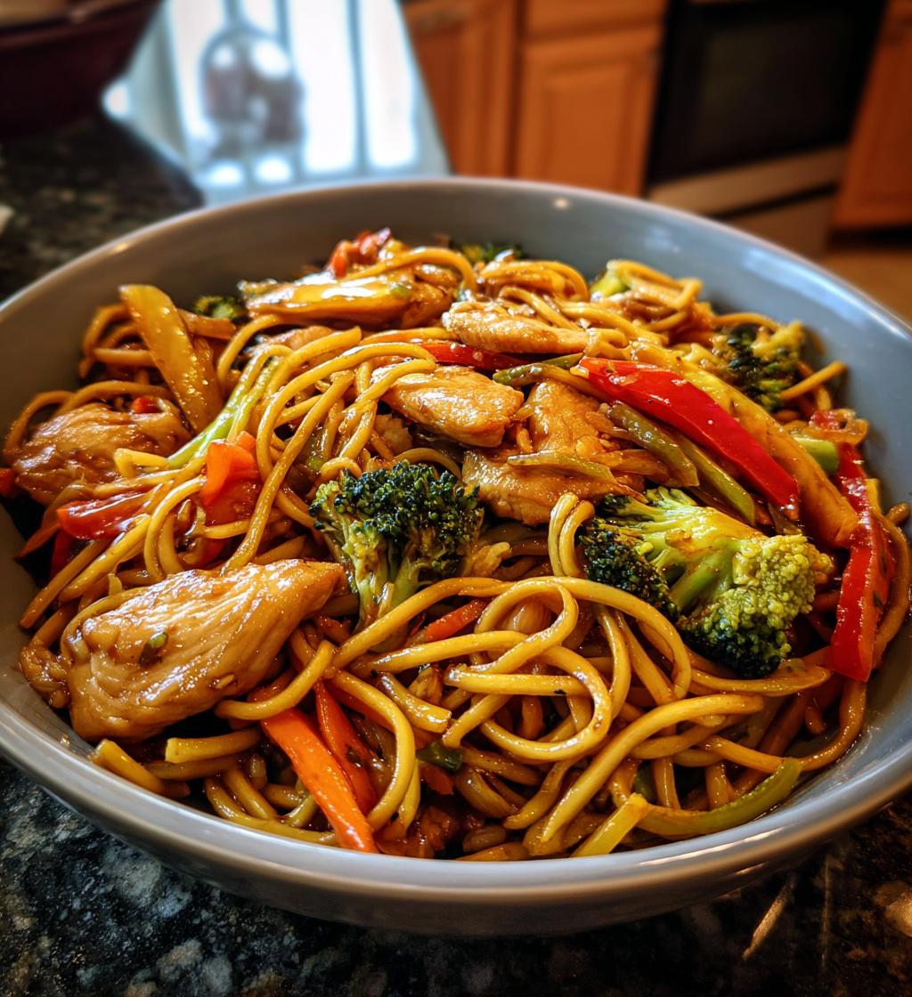 garlic chicken lo mein sauteed vegetables