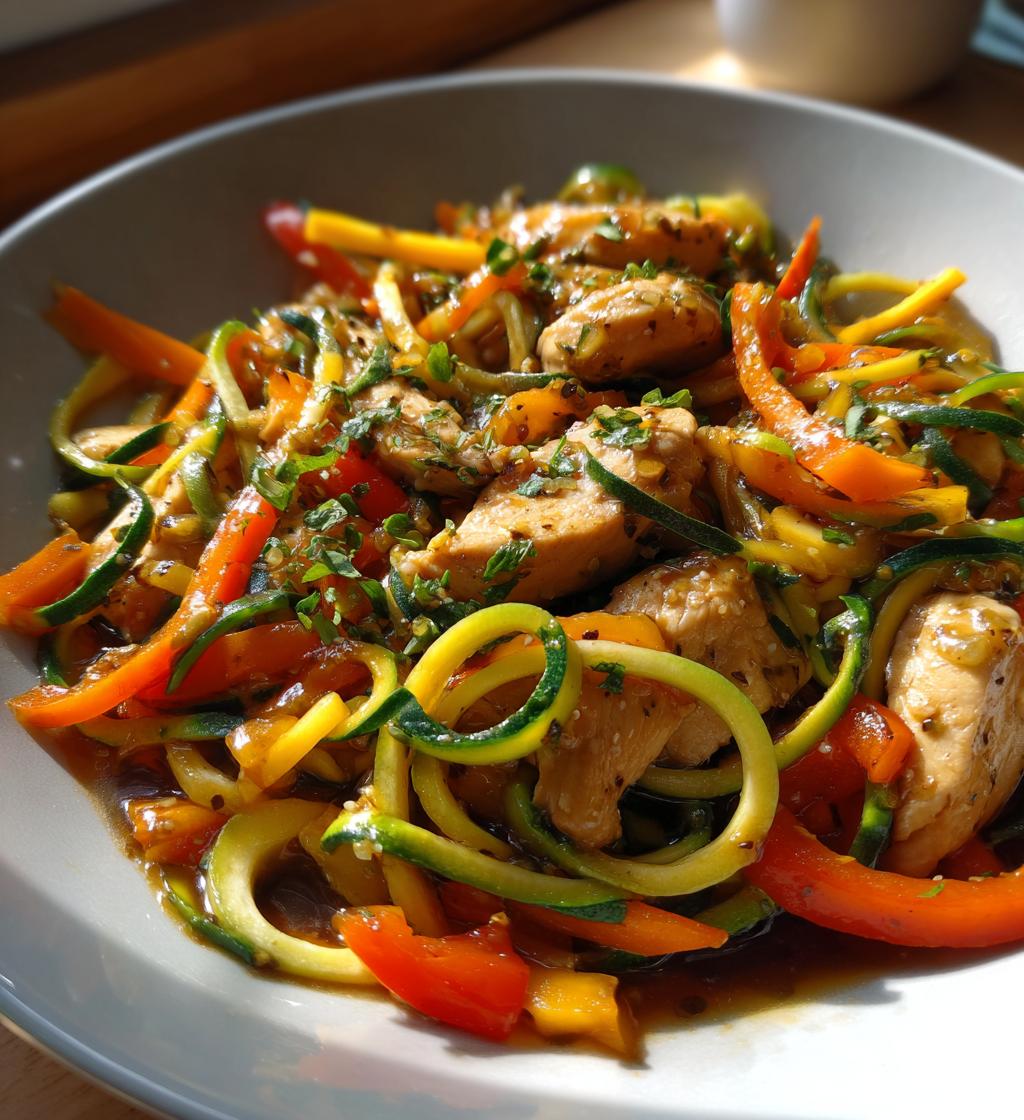 garlic chicken zucchini noodles stir fry