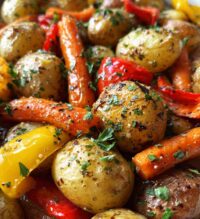 garlic herb roasted potatoes and veggies