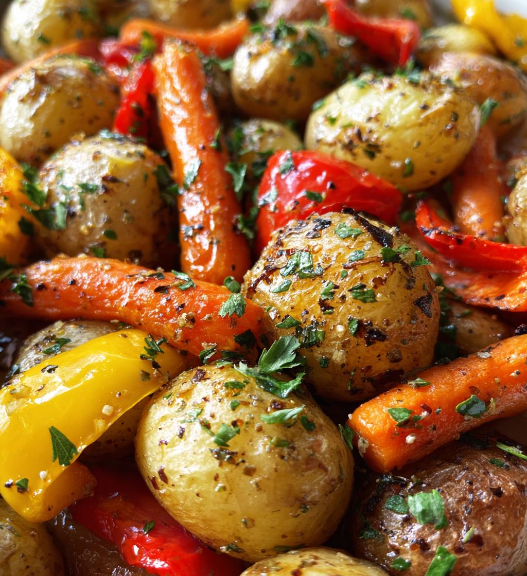 garlic herb roasted potatoes and veggies