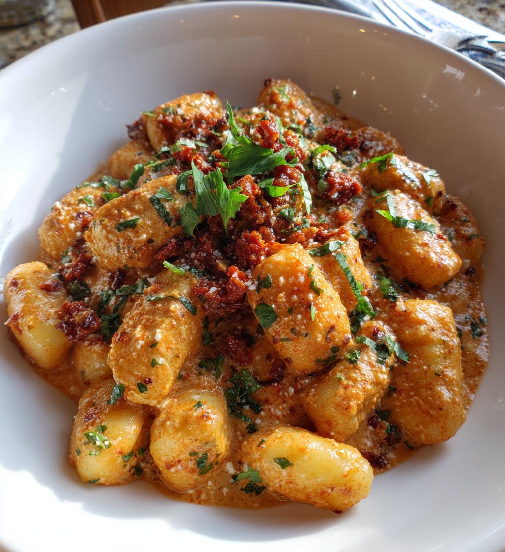gnocchi with chorizo and creamy harissa sauce