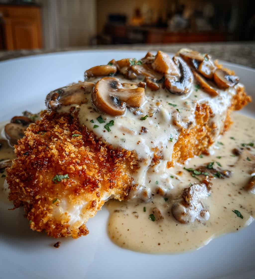 golden crispy chicken with parmesan mushroom sauce - detail 1