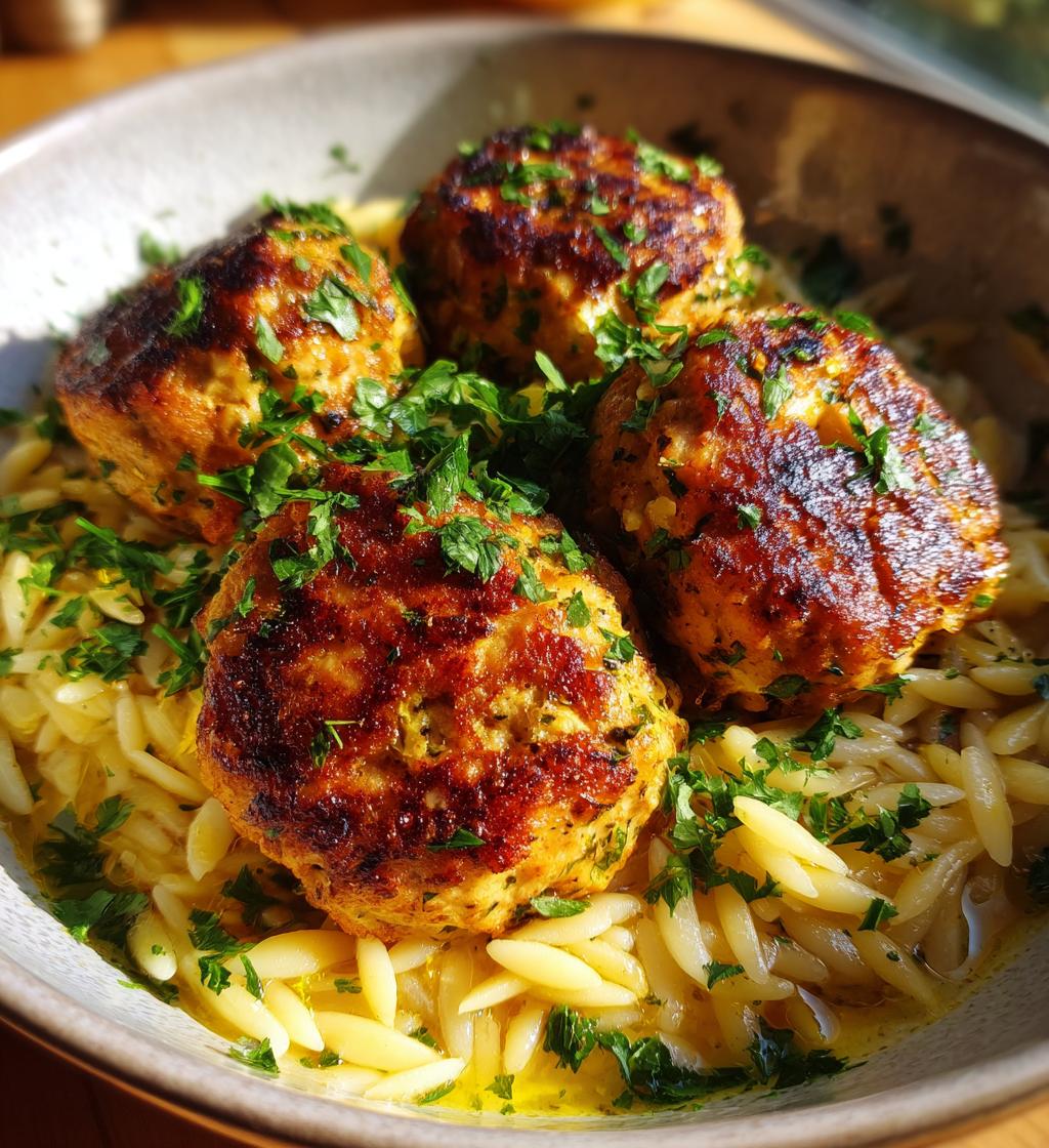 greek chicken meatballs with lemon orzo