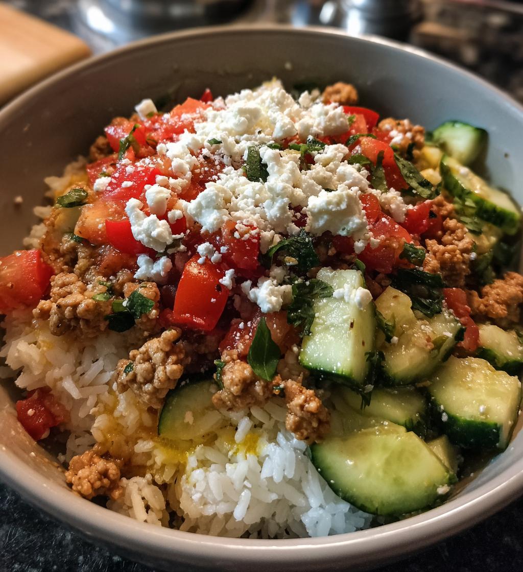 greek ground turkey rice bowl - detail 1