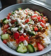 greek ground turkey rice bowl