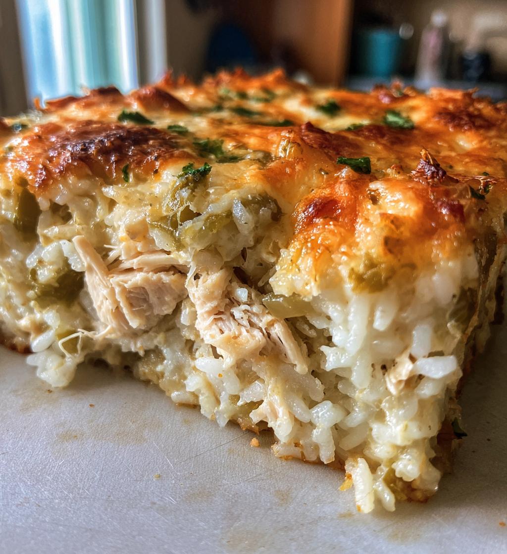 green chile chicken and rice casserole - detail 1