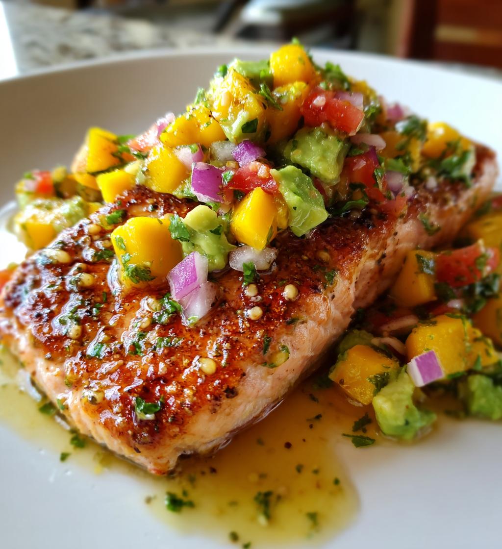 grilled lime salmon avocado mango salsa - detail 1