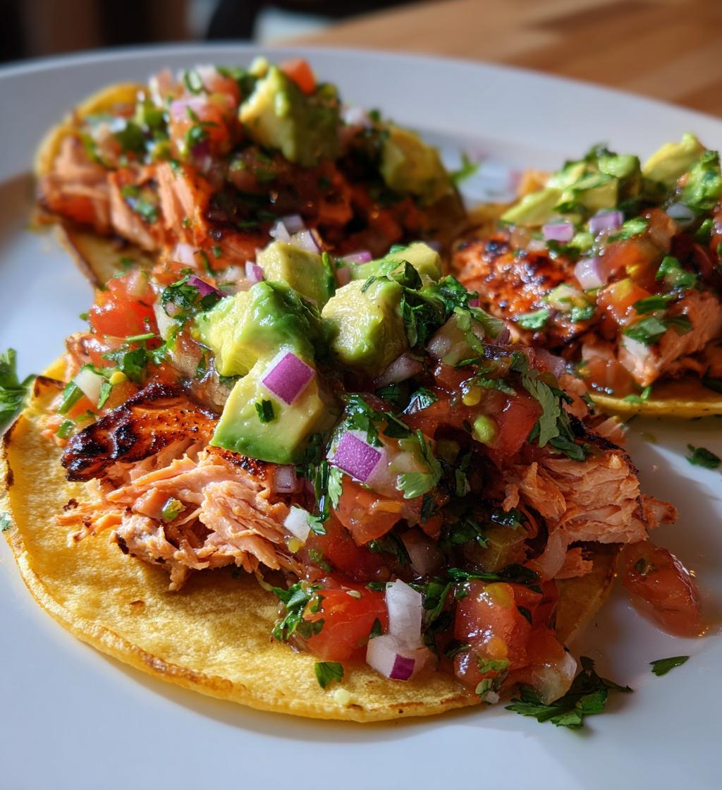 grilled salmon tacos with avocado salsa