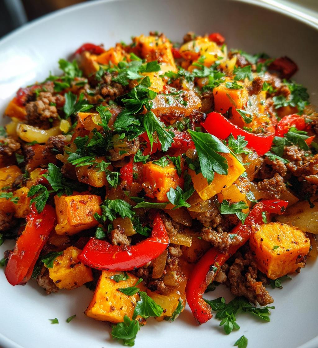 ground beef and sweet potato skillet - detail 1