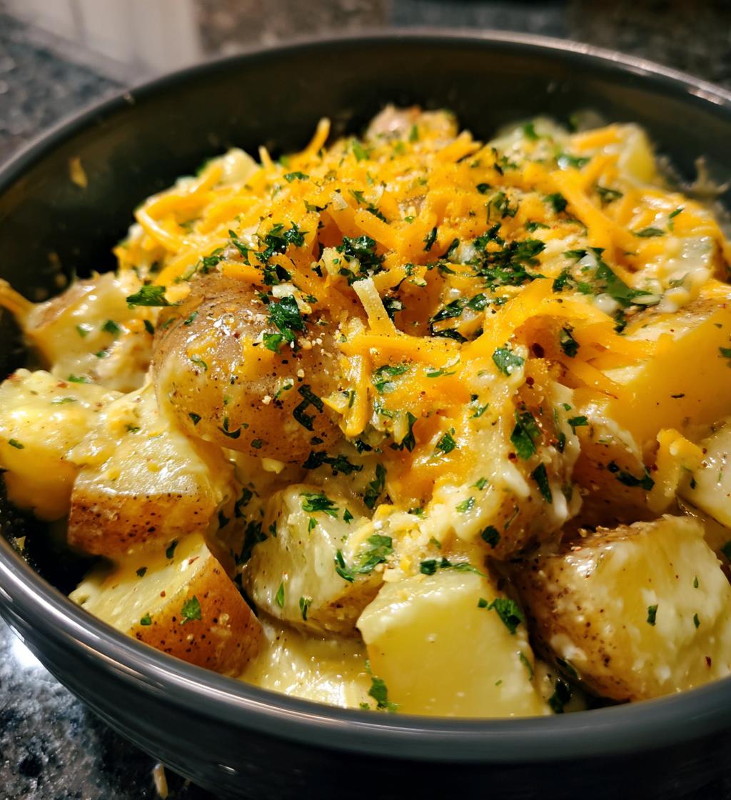 hearty cheddar garlic herb potato soup - detail 1