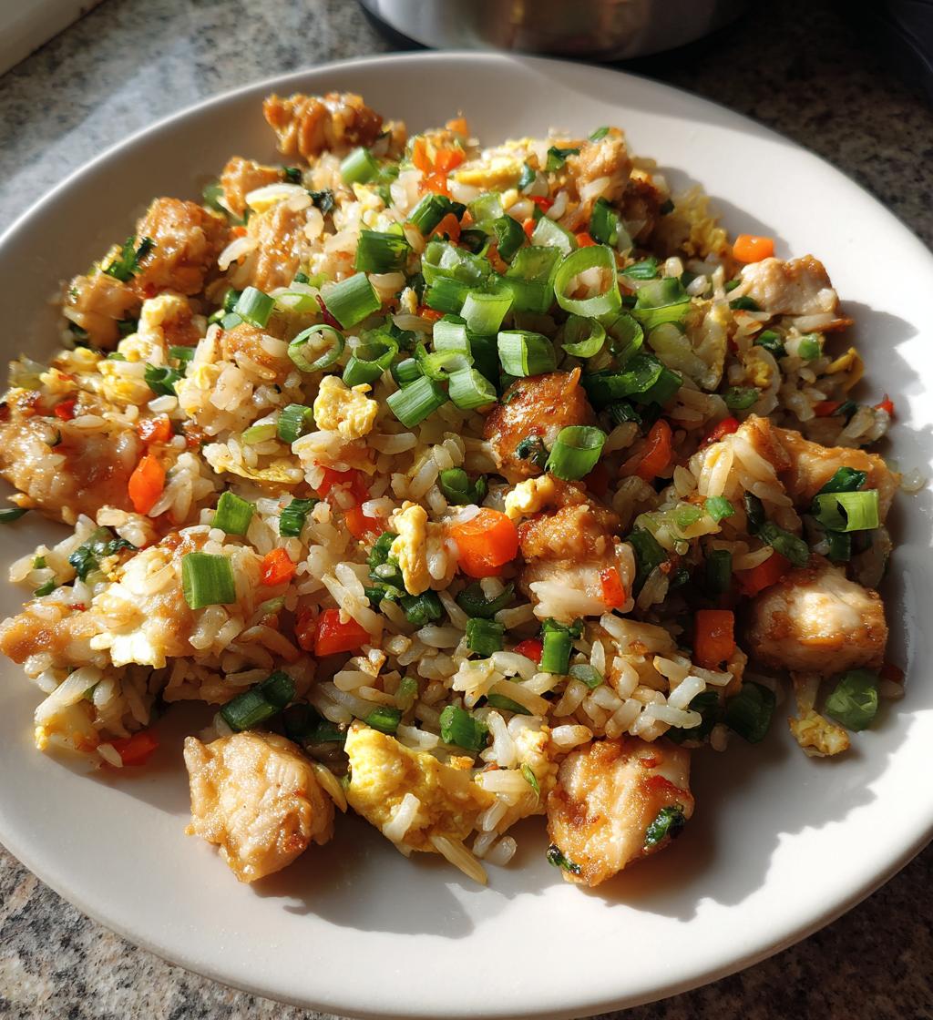 high protein crispy garlic chicken fried rice - detail 1