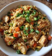 high protein crispy garlic chicken fried rice