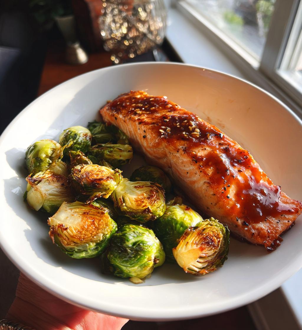 honey garlic salmon and brussels sprouts