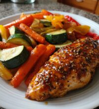 honey mustard glazed chicken with roasted vegetables