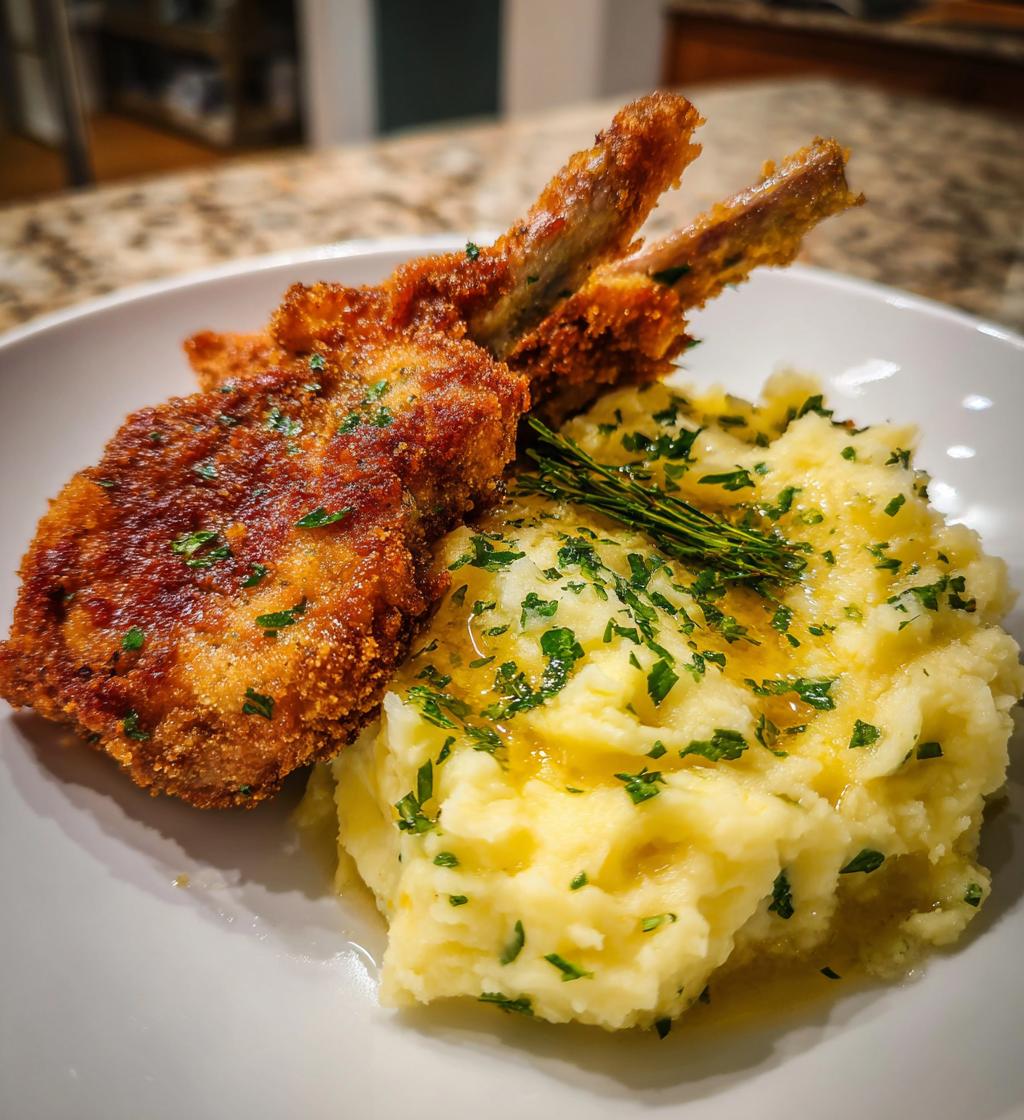 lamb schnitzel lemon butter mashed potatoes - detail 1