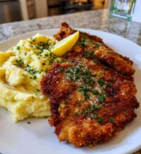 lamb schnitzel lemon butter mashed potatoes