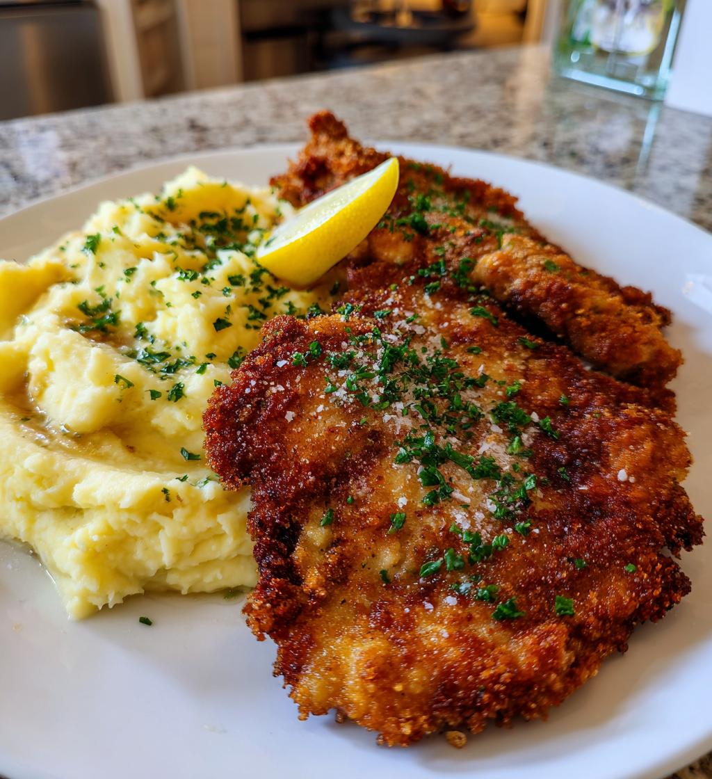 lamb schnitzel lemon butter mashed potatoes
