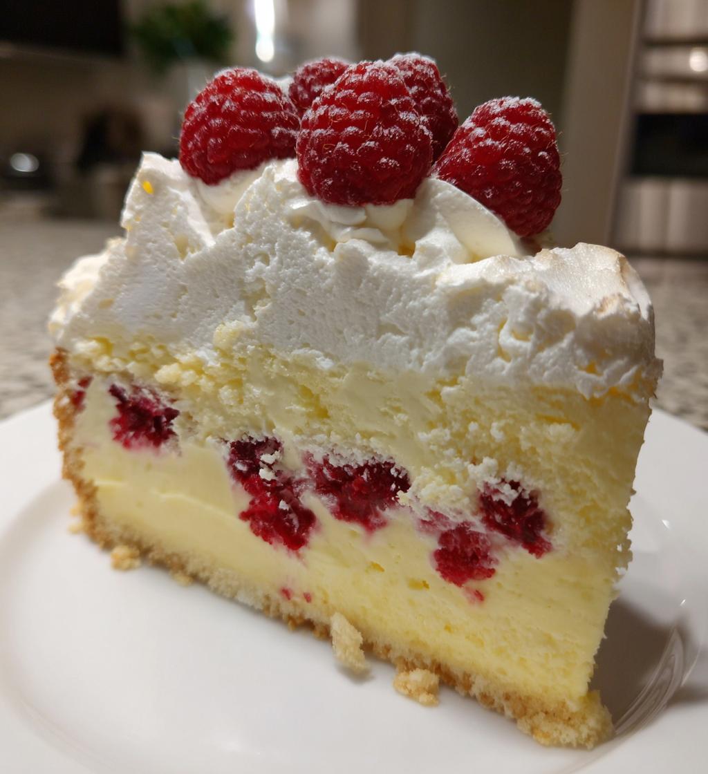 lemon raspberry meringue cheesecake - detail 1