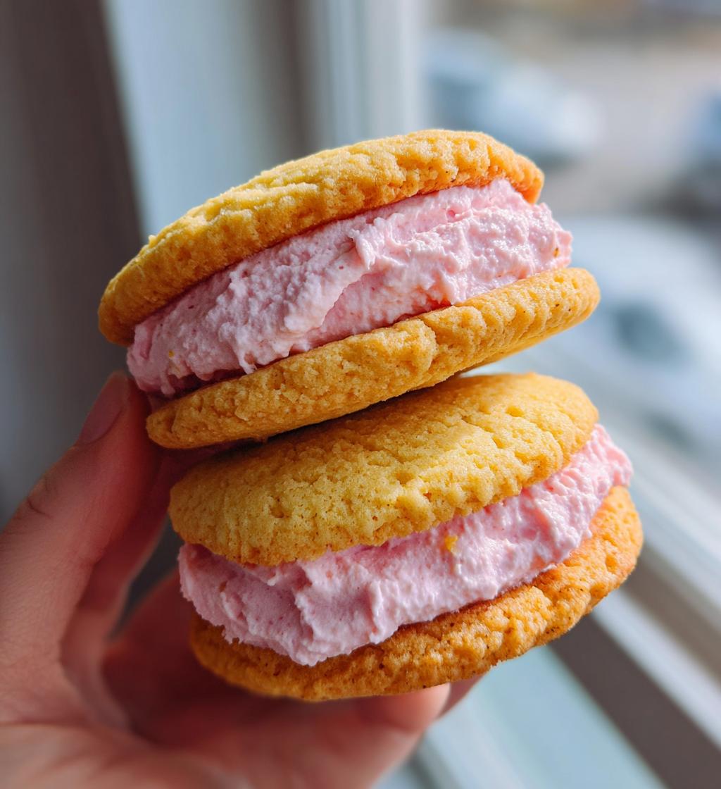 lemon sandwich cookies strawberry frosting - detail 1