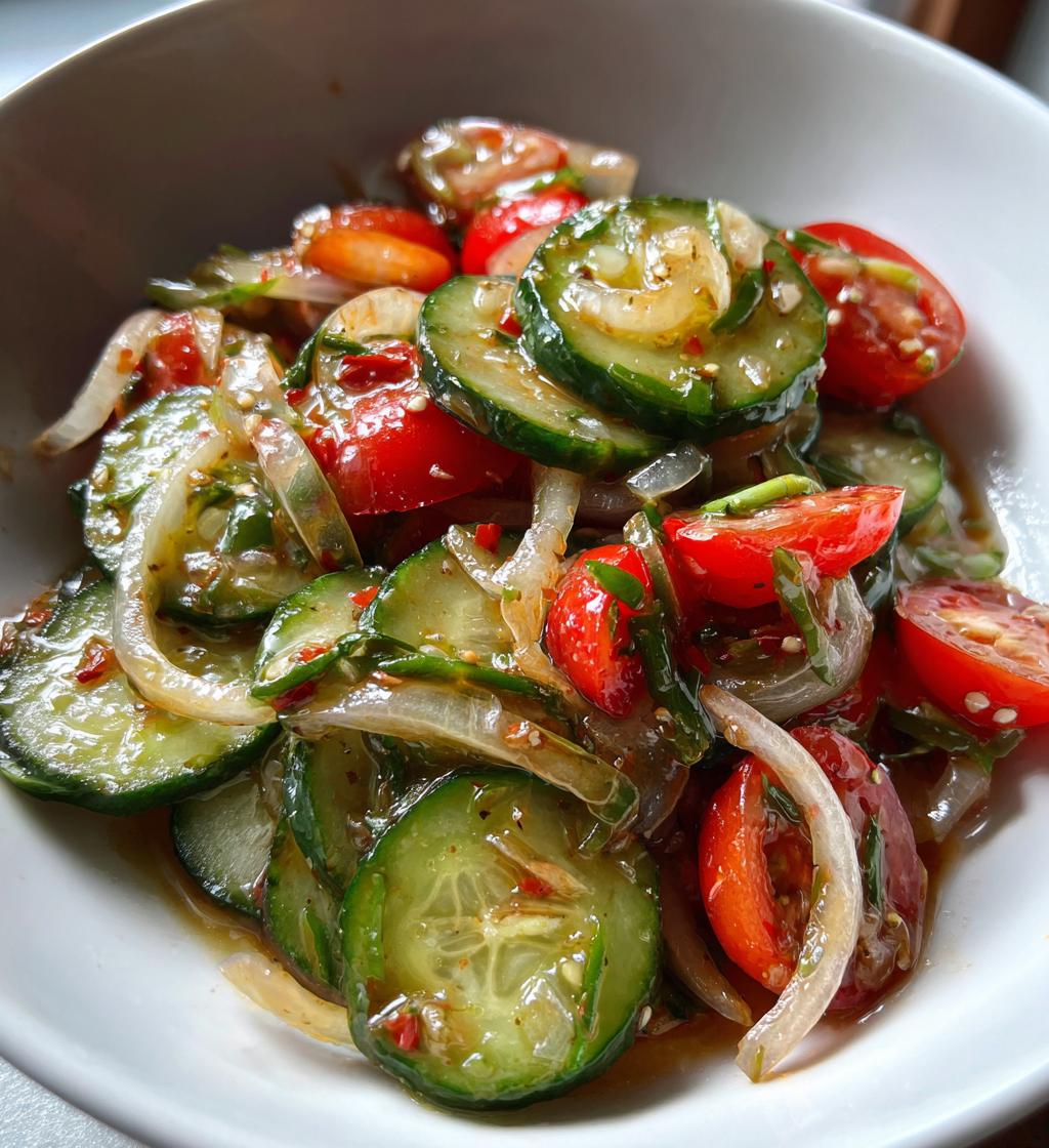 marinated cucumbers onions and tomatoes - detail 1