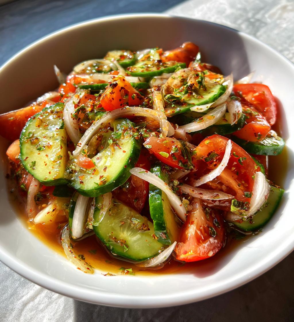 marinated cucumbers onions and tomatoes