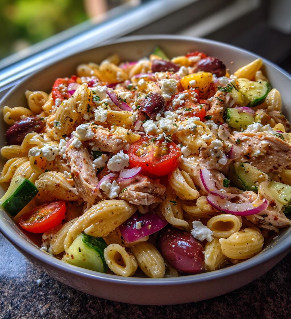 mediterranean chicken pasta salad - detail 1
