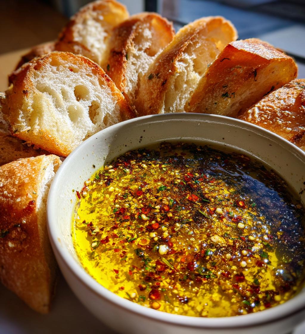 olive oil dip with warm bread - detail 1