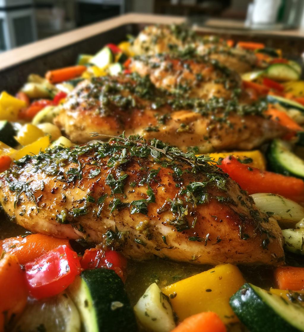 one pan 20 minute lemon herb chicken veggies - detail 1