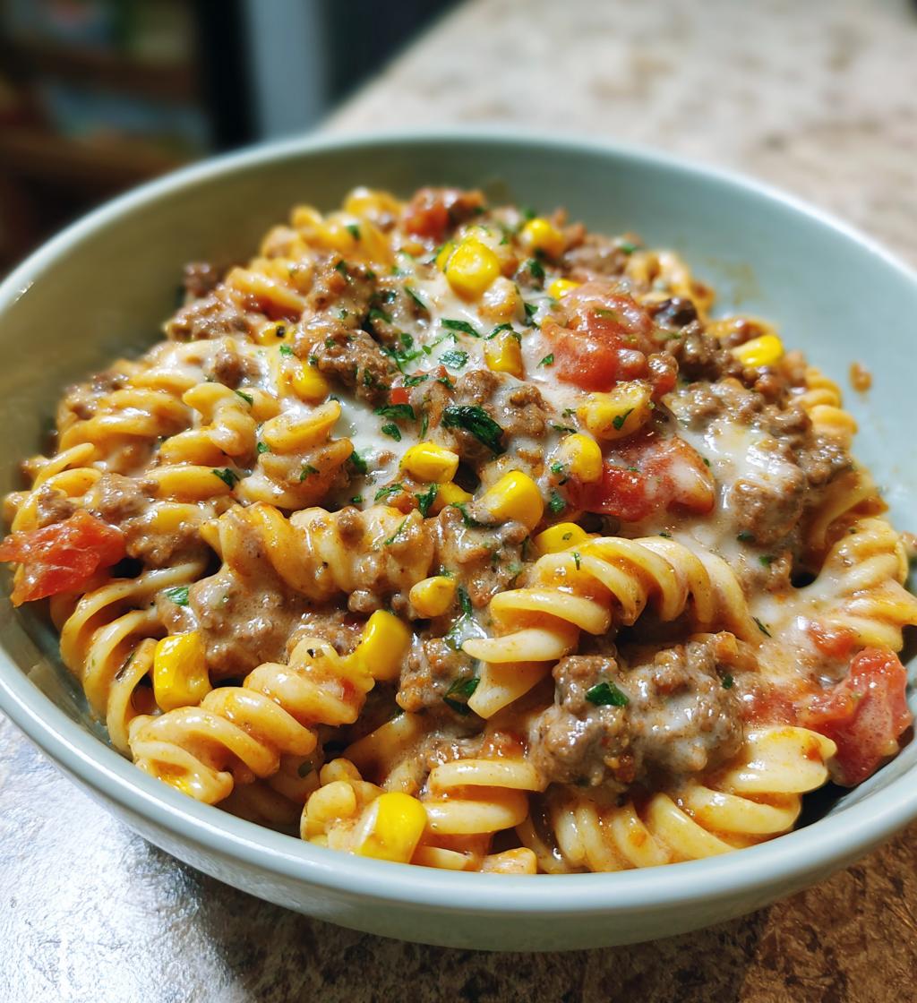 one pot beef taco pasta - detail 1