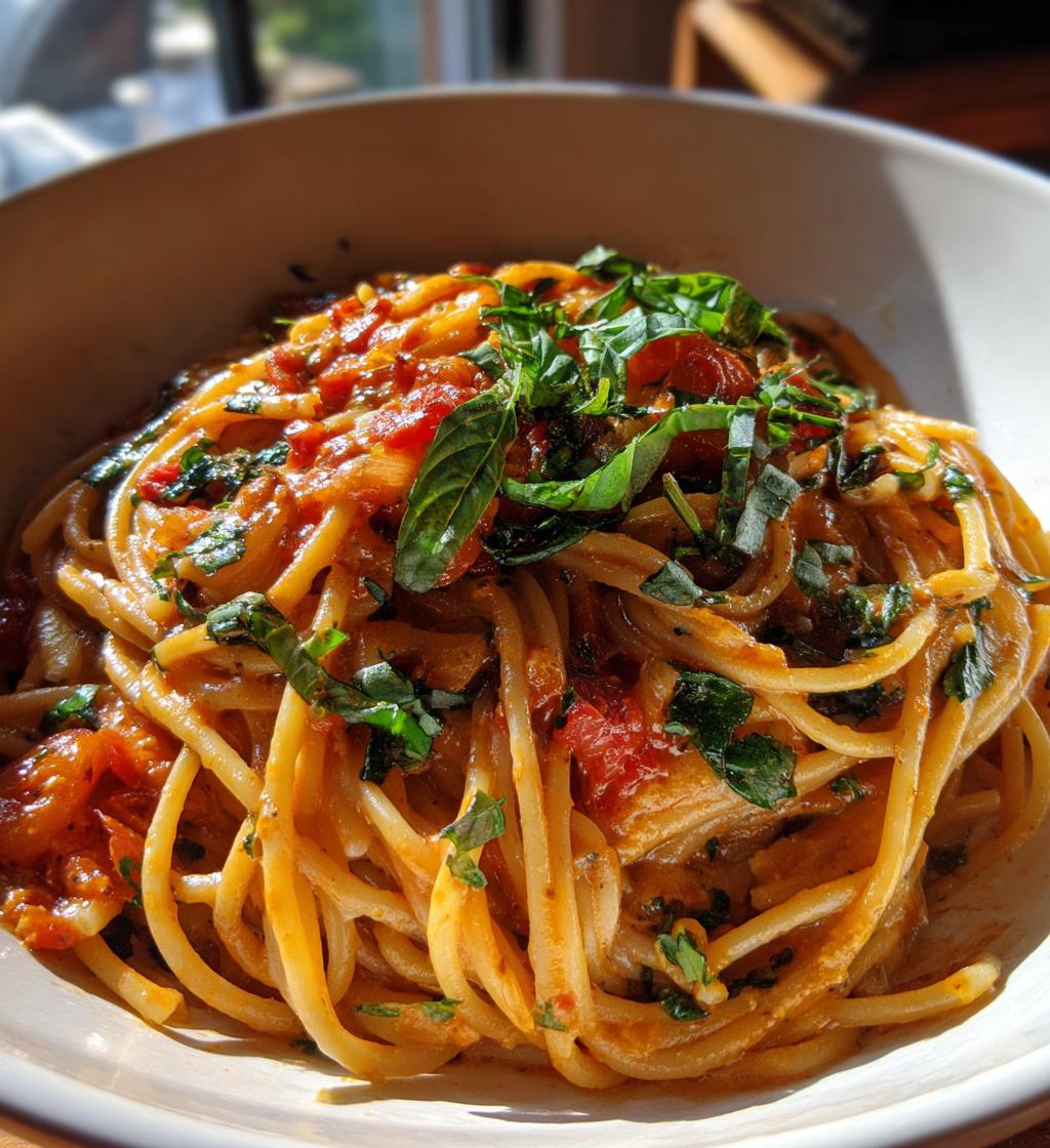 one pot creamy tomato basil pasta - detail 1