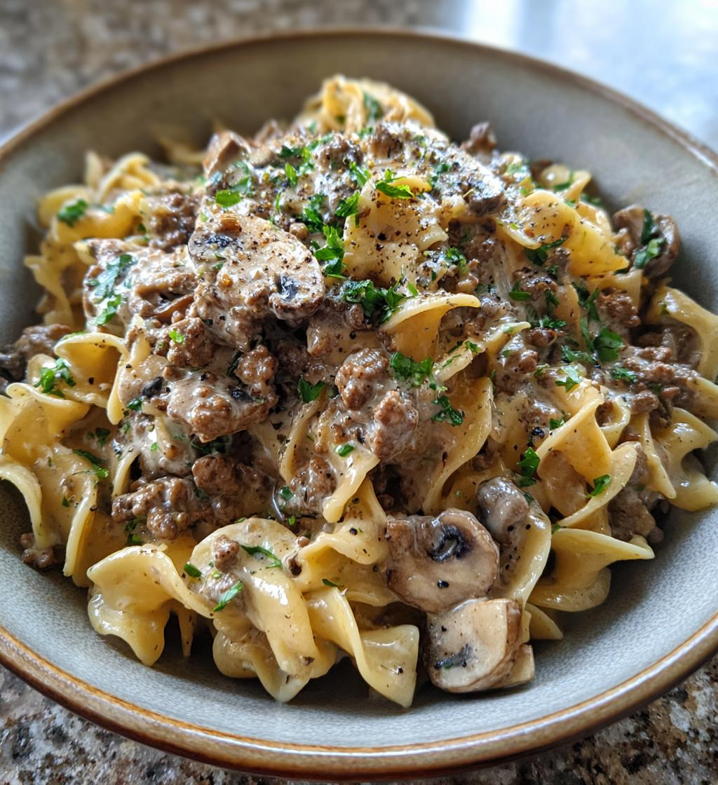 one pot ground beef stroganoff - detail 1