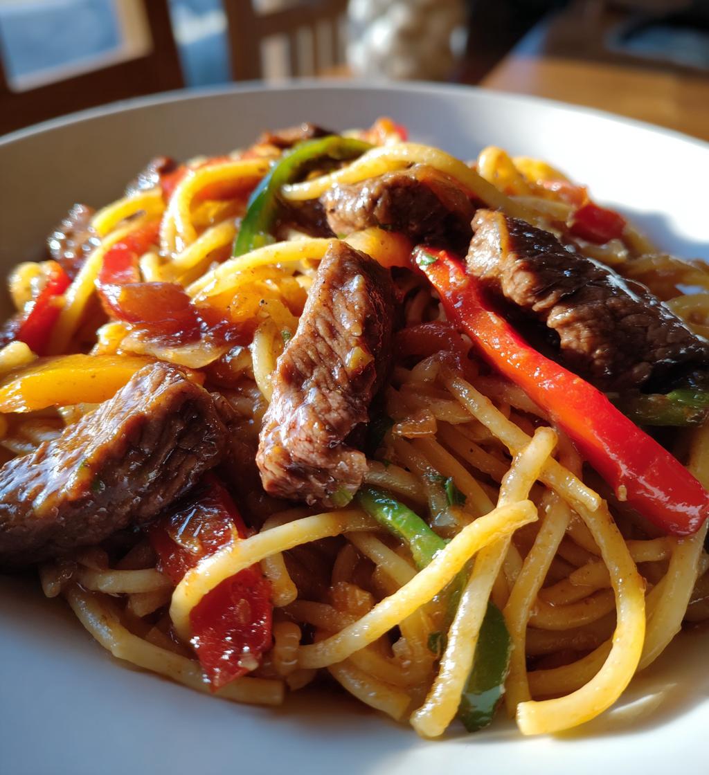 one pot smoky honey bbq steak pasta - detail 1